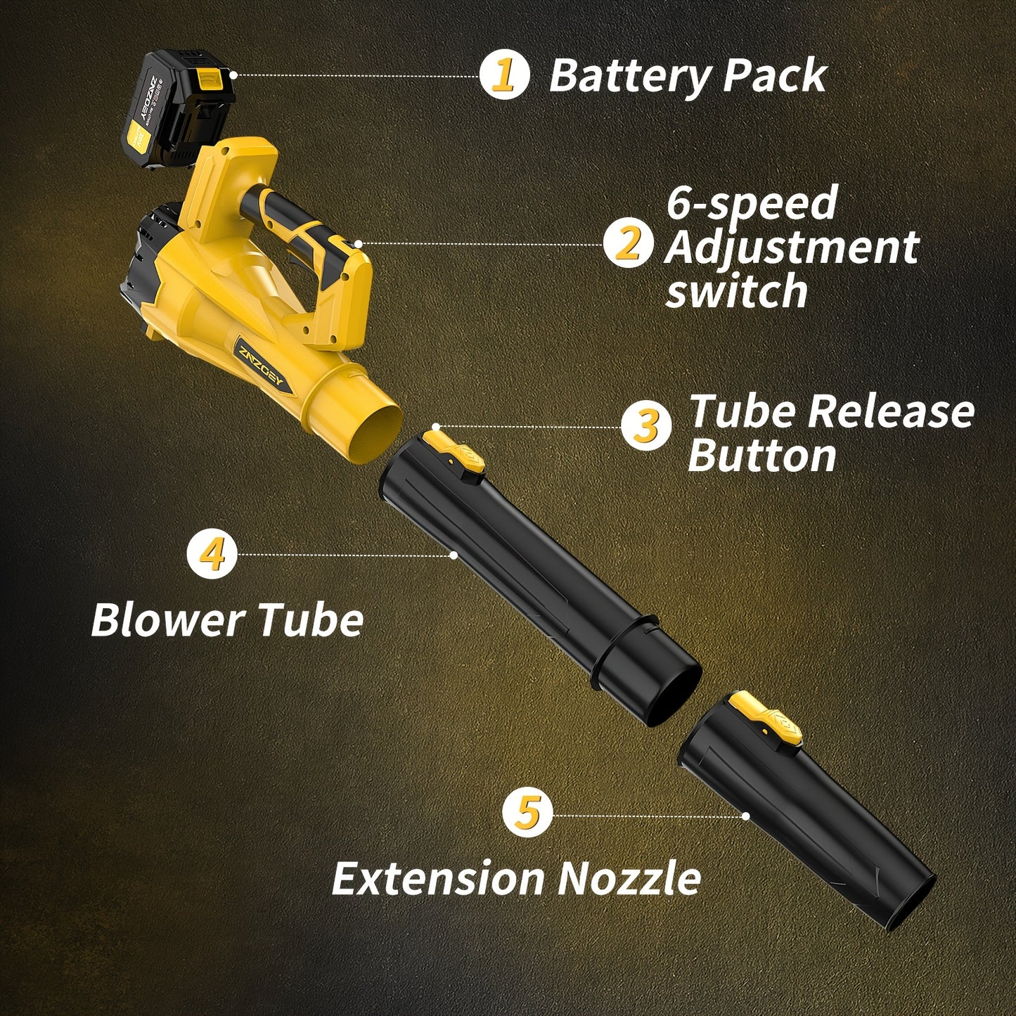 High Power Cordless Leaf Blower with 4.0Ah Batteries, 6 Speed Levels & Extension Nozzle