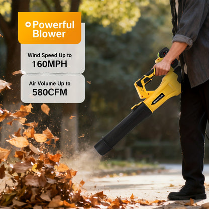 High Power Cordless Leaf Blower With 4.0Ah Batteries, 580CFM/160MPH, 6 Speed Levels & Extension Nozzle
