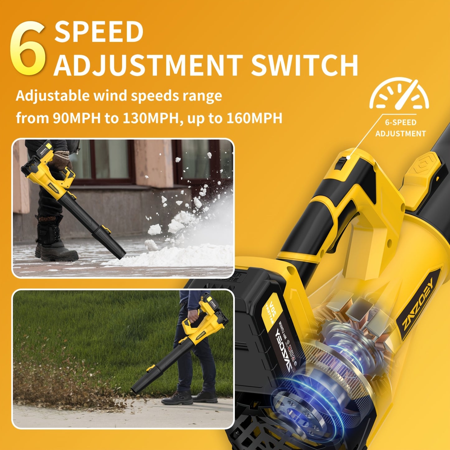 High Power Cordless Leaf Blower with 4.0Ah Batteries, 6 Speed Levels & Extension Nozzle