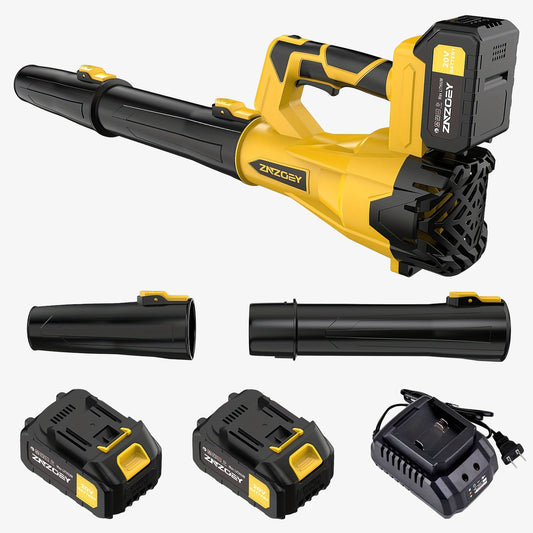 High Power Cordless Leaf Blower with 4.0Ah Batteries, 6 Speed Levels & Extension Nozzle