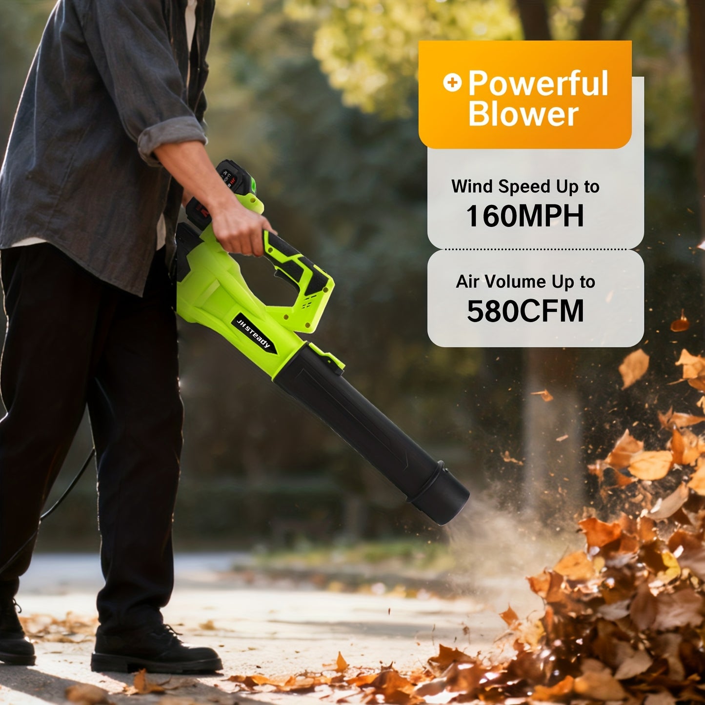 High Power Cordless Leaf Blower With 4.0Ah Batteries, 580CFM/160MPH, 6 Speed Levels & Extension Nozzle