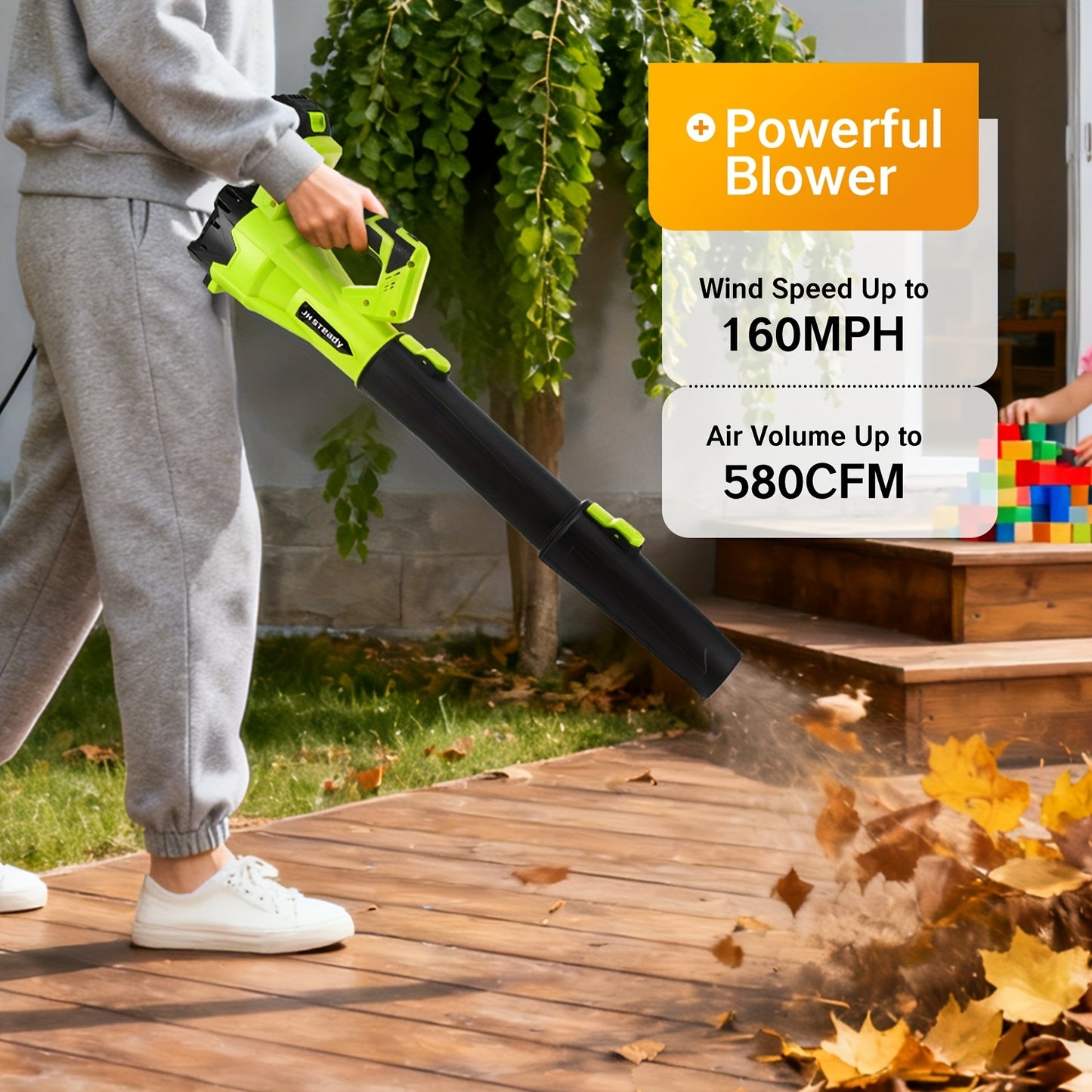 High Power Cordless Leaf Blower With 4.0Ah Batteries, 580CFM/160MPH, 6 Speed Levels & Extension Nozzle