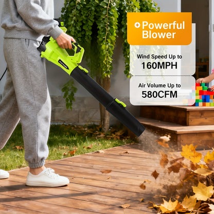 High Power Cordless Leaf Blower With 4.0Ah Batteries, 580CFM/160MPH, 6 Speed Levels & Extension Nozzle