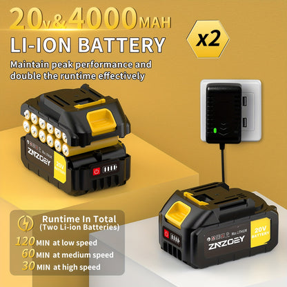 High Power Cordless Leaf Blower with 4.0Ah Batteries, 6 Speed Levels & Extension Nozzle